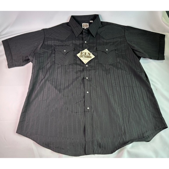 NWT Ely Cattleman Mens Western Pearl Snap Shirt 2XL S/s Cowboy Style Black New - Picture 1 of 9